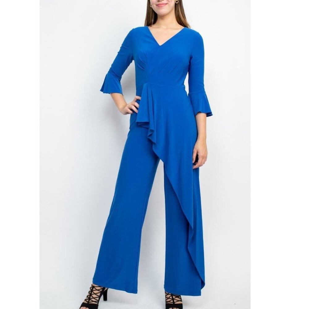 NWT$169 Adrianna Papell Womens Faux-Wrap Jumpsuit Marine size 8